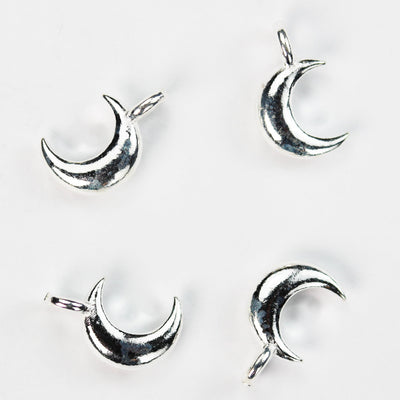 Charms 4pcs Stardust 925 Sterling Silver  Jewellery findings Charm Beads ,Moon  charm, 7*11mm, 4mm closed jump ring