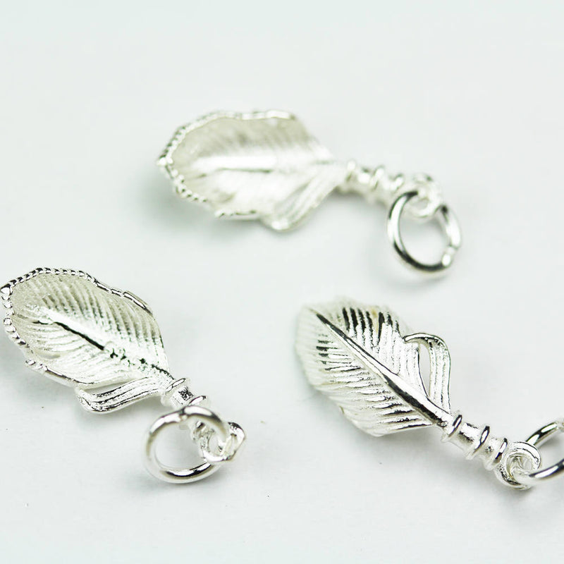 Charms 2pcs 925 Sterling SilverJewellery findings Feather Charm Beads , 19*8mm