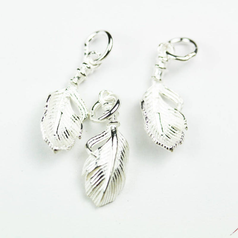 Charms 2pcs 925 Sterling SilverJewellery findings Feather Charm Beads , 19*8mm