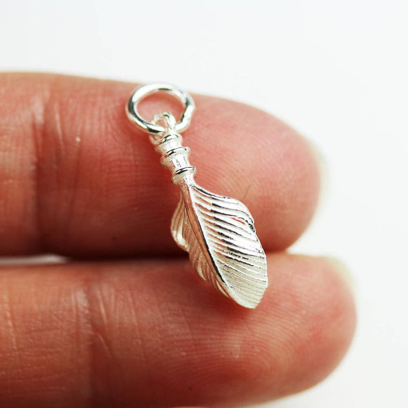 Charms 2pcs 925 Sterling SilverJewellery findings Feather Charm Beads , 19*8mm