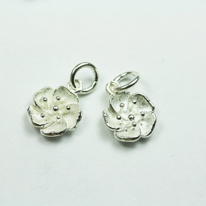 Jewelry charms 2pcs 925 Sterling Silver Jewellery findings Charm Beads , 10mm Flower,6mm jump ring