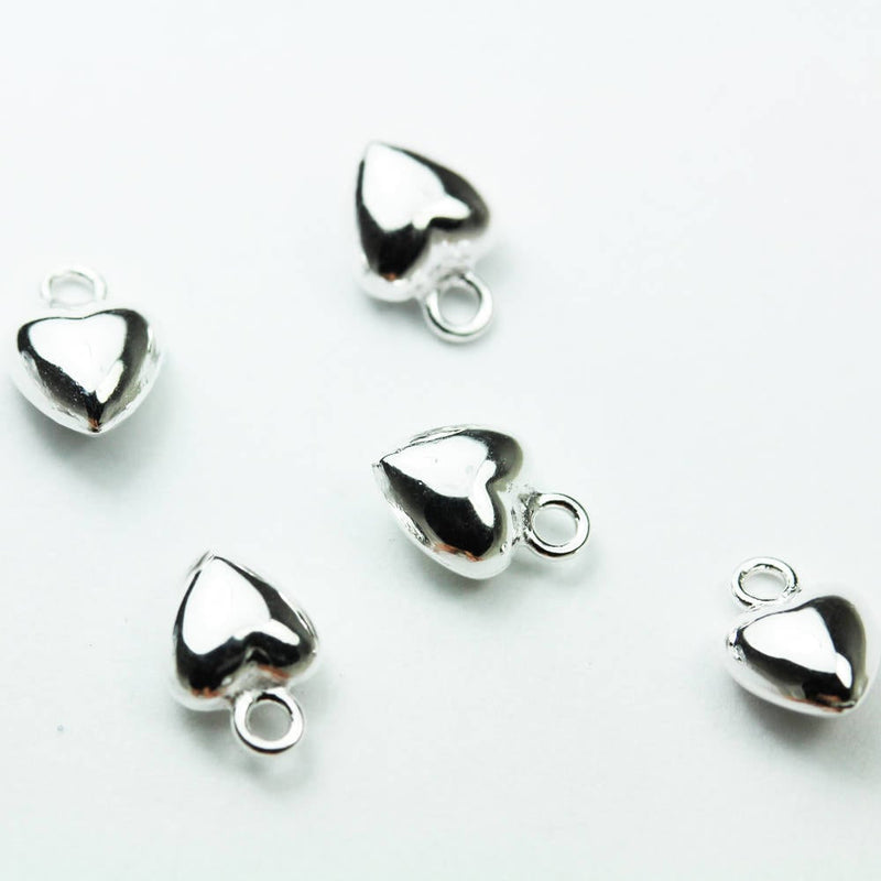 Charms 4pcs Silver Heart Charms, 925 Sterling Silver Jewellery findings Charm Beads, 6mm