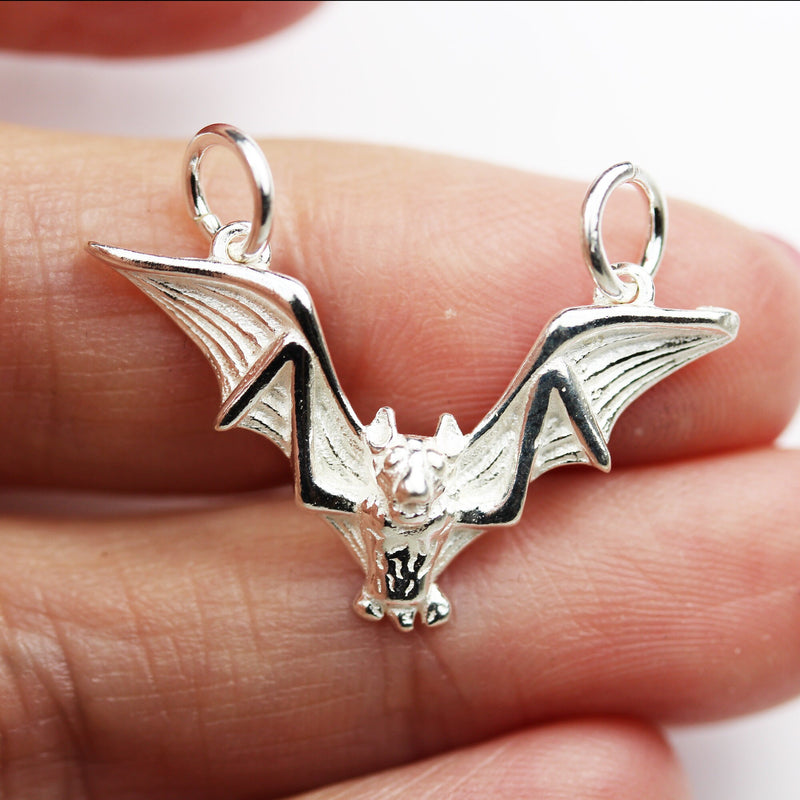 1pc 925 Sterling Silver Jewellery findings Pendant/Charm Beads , Bat charm, 16*28mm, with 2 closed 6mm jump ring