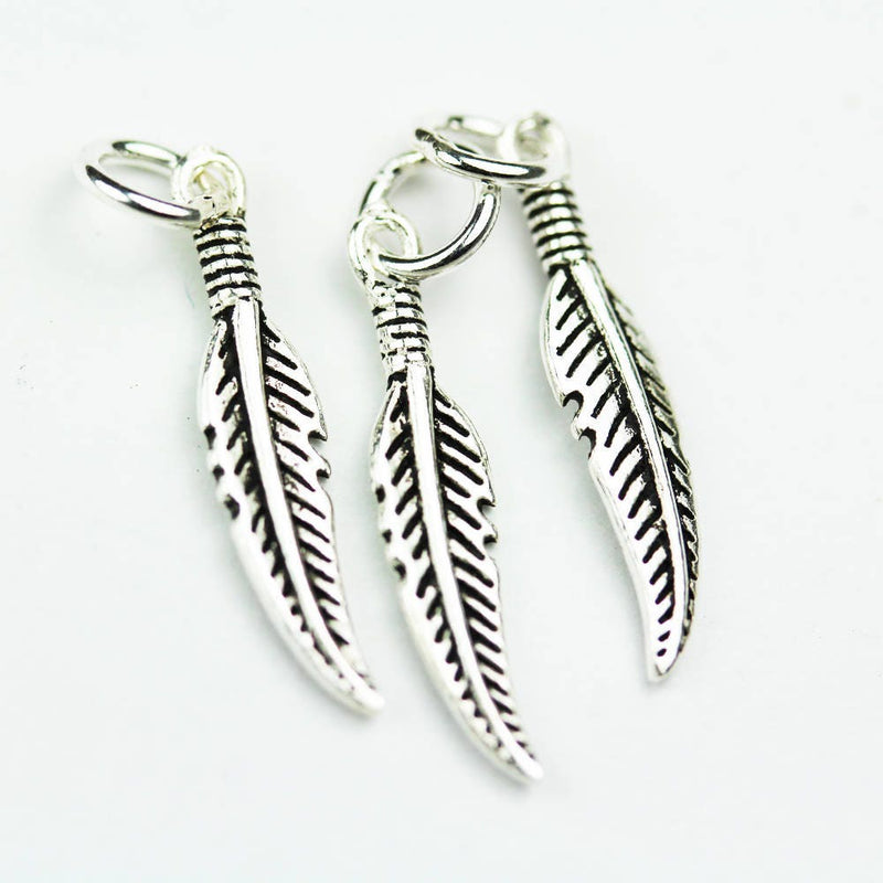 Jewelry charms 2pcs 925 Antique Sterling Silver Jewellery findings Charm Beads , 22*5mm Feather