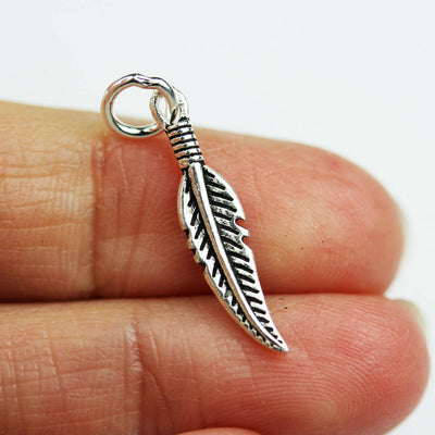 Jewelry charms 2pcs 925 Antique Sterling Silver Jewellery findings Charm Beads , 22*5mm Feather