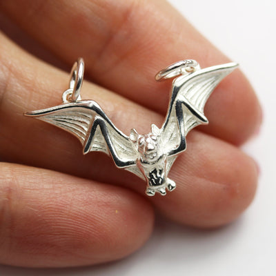 1pc 925 Sterling Silver Jewellery findings Pendant/Charm Beads , Bat charm, 16*28mm, with 2 closed 6mm jump ring