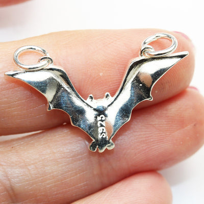 1pc 925 Sterling Silver Jewellery findings Pendant/Charm Beads , Bat charm, 16*28mm, with 2 closed 6mm jump ring