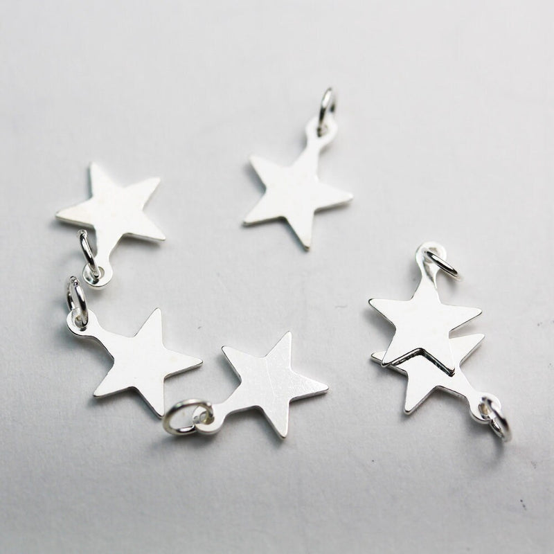 5pcs 925 Sterling Silver Jewellery findings Charm Beads , Star charm, 9mm, 4mm closed jump ring