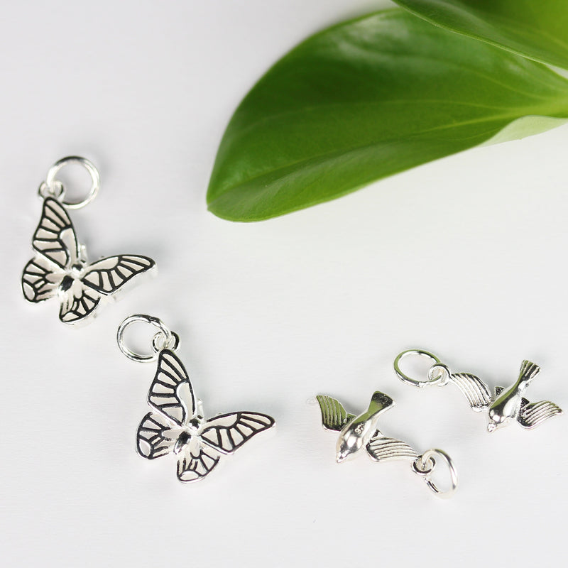 Charm 3pcs 925 Sterling Silver Jewellery findings Charm Beads ,Bird charm, 15*9mm