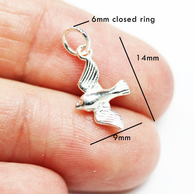 Charm 3pcs 925 Sterling Silver Jewellery findings Charm Beads ,Bird charm, 15*9mm