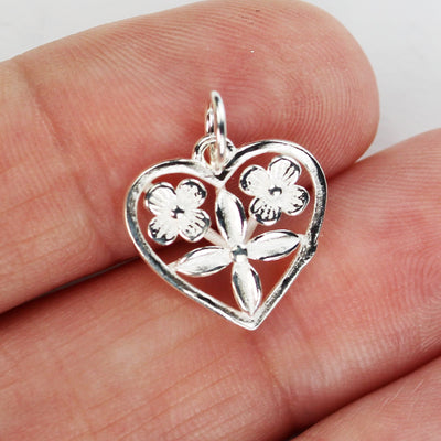 Charms 2pcs 14*14mm Floral Filigree Heart 925 Sterling Silver Jewellery findings Charm Beads , Heart pendant, 6mm Closed Jump Ring