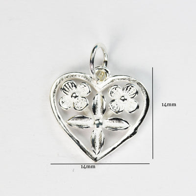 Charms 2pcs 14*14mm Floral Filigree Heart 925 Sterling Silver Jewellery findings Charm Beads , Heart pendant, 6mm Closed Jump Ring