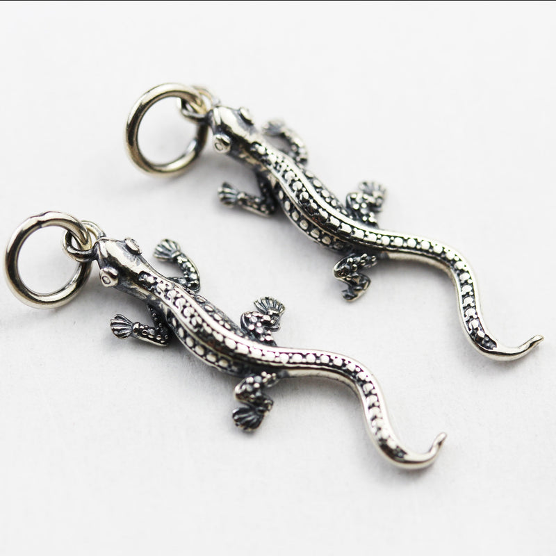 Jewelry charms 2pcs 925 Antique Sterling Silver Jewellery findings Charm Beads ,8*26mm Lizard Charm