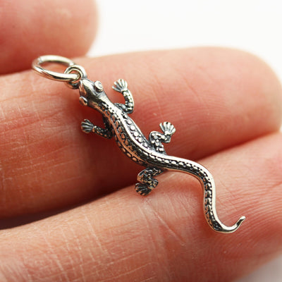 Jewelry charms 2pcs 925 Antique Sterling Silver Jewellery findings Charm Beads ,8*26mm Lizard Charm