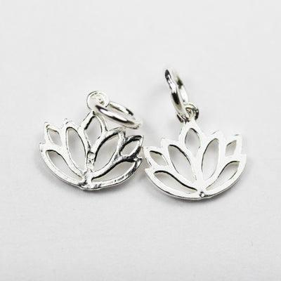 4pcs 925 Sterling Silver Jewellery findings Lotus Charm Beads , 11*11mm Lotus Flower,6mm Closed jump ring