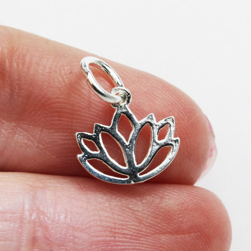 4pcs 925 Sterling Silver Jewellery findings Lotus Charm Beads , 11*11mm Lotus Flower,6mm Closed jump ring