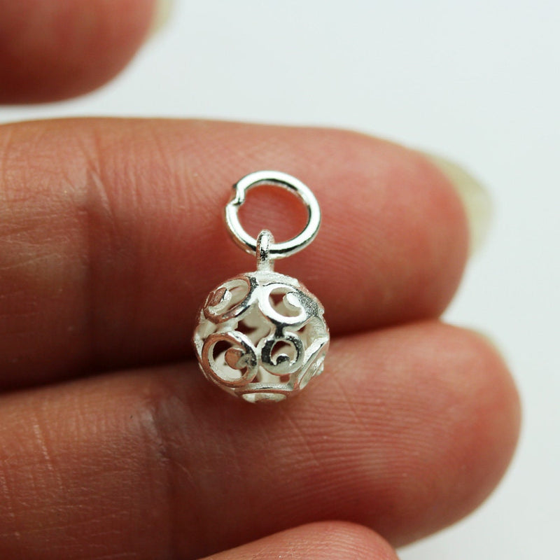 2pcs 8mm Filigree ball 925 Sterling Silver Jewellery findings Charm Beads , Ball Charm