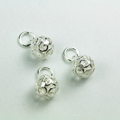 2pcs 8mm Filigree ball 925 Sterling Silver Jewellery findings Charm Beads , Ball Charm