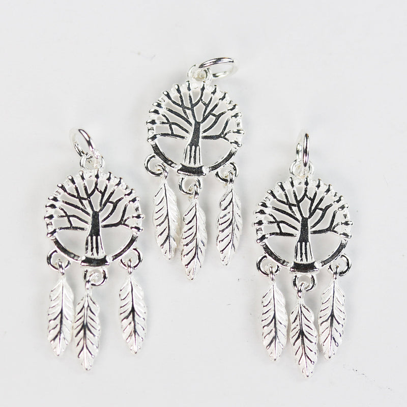 Jewelry charms 2pcs 925 Sterling Silver Jewellery findings Charm Beads , Dream Catcher charm, 12*28mm, 6mm closed jump ring