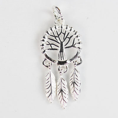 Jewelry charms 2pcs 925 Sterling Silver Jewellery findings Charm Beads , Dream Catcher charm, 12*28mm, 6mm closed jump ring