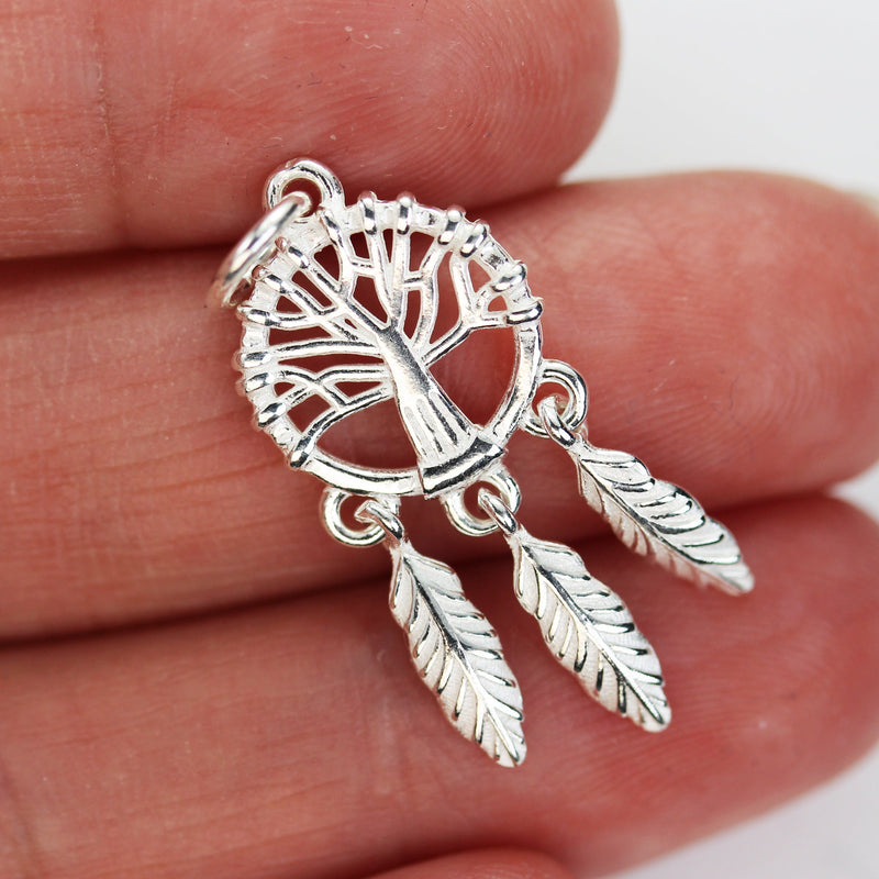 Jewelry charms 2pcs 925 Sterling Silver Jewellery findings Charm Beads , Dream Catcher charm, 12*28mm, 6mm closed jump ring