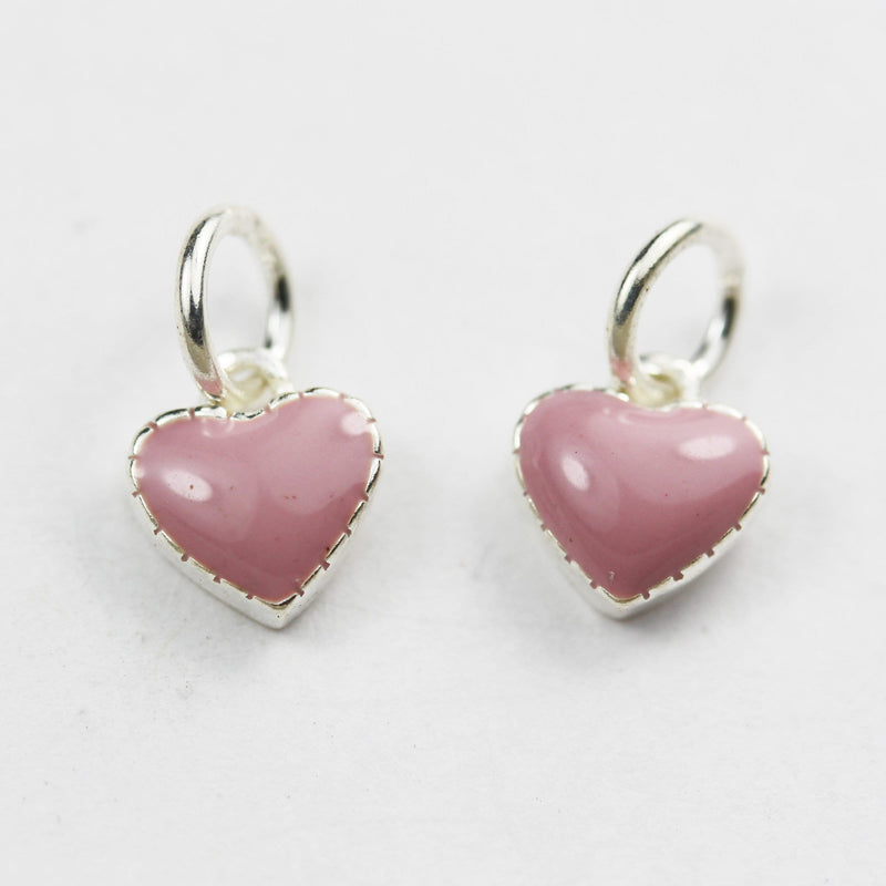 Silver Charm 2pcs 8*8mm Enamel Pink Heart 925 Sterling Silver Jewellery findings Charm Beads , Heart pendant/charm/beads