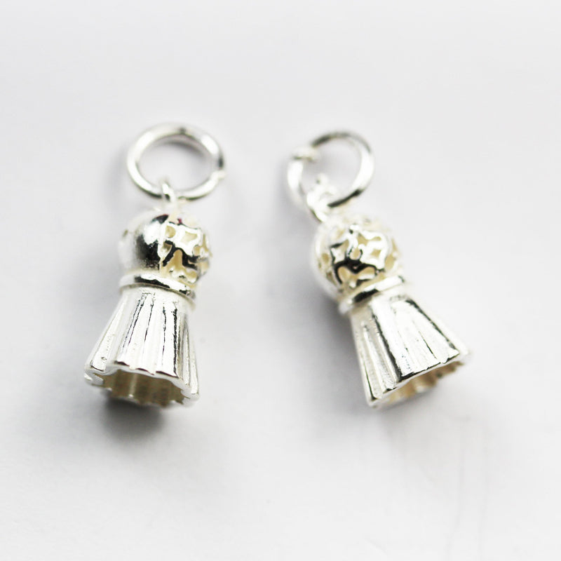 Silver Charm 2pcs 925 Sterling Silver Jewellery Charm findings, Tassel Charm, Earring Drop , 12*7mm,Closed Jump Ring 6mm