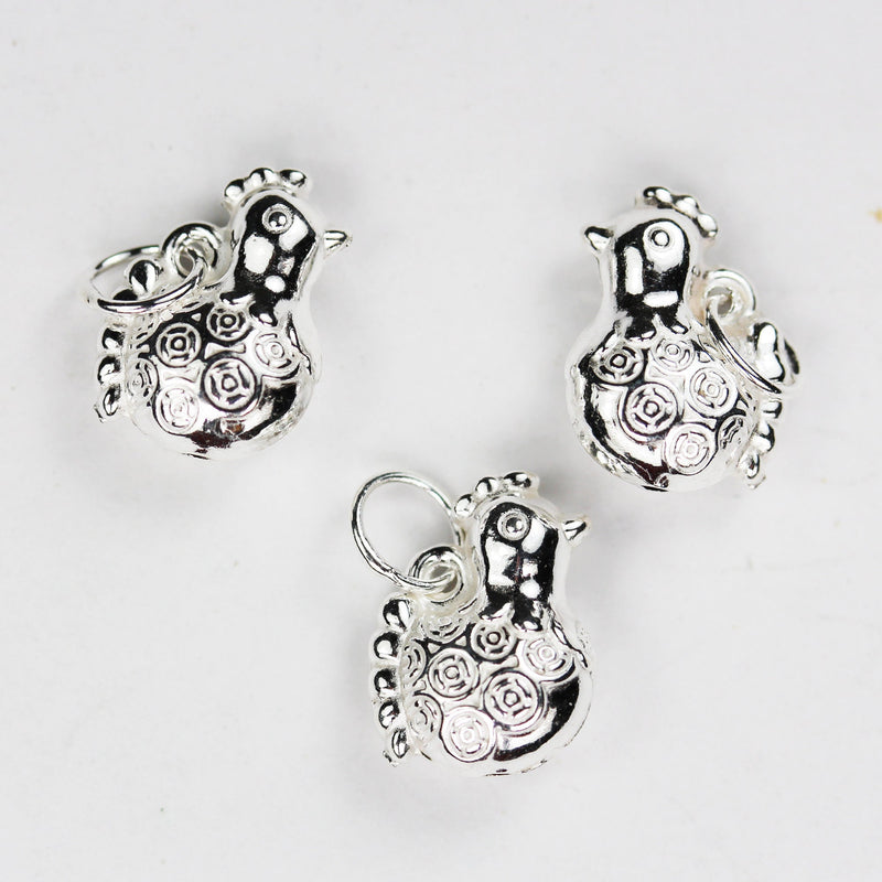 Silver Charm 2pcs 925 Sterling Silver Jewellery findings Pendant/Charm Beads ,Chicken charm, 13*10mm, with closed 6mm jump ring