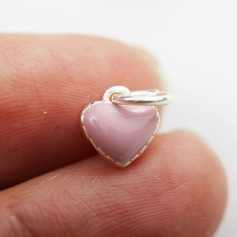 Silver Charm 2pcs 8*8mm Enamel Pink Heart 925 Sterling Silver Jewellery findings Charm Beads , Heart pendant/charm/beads