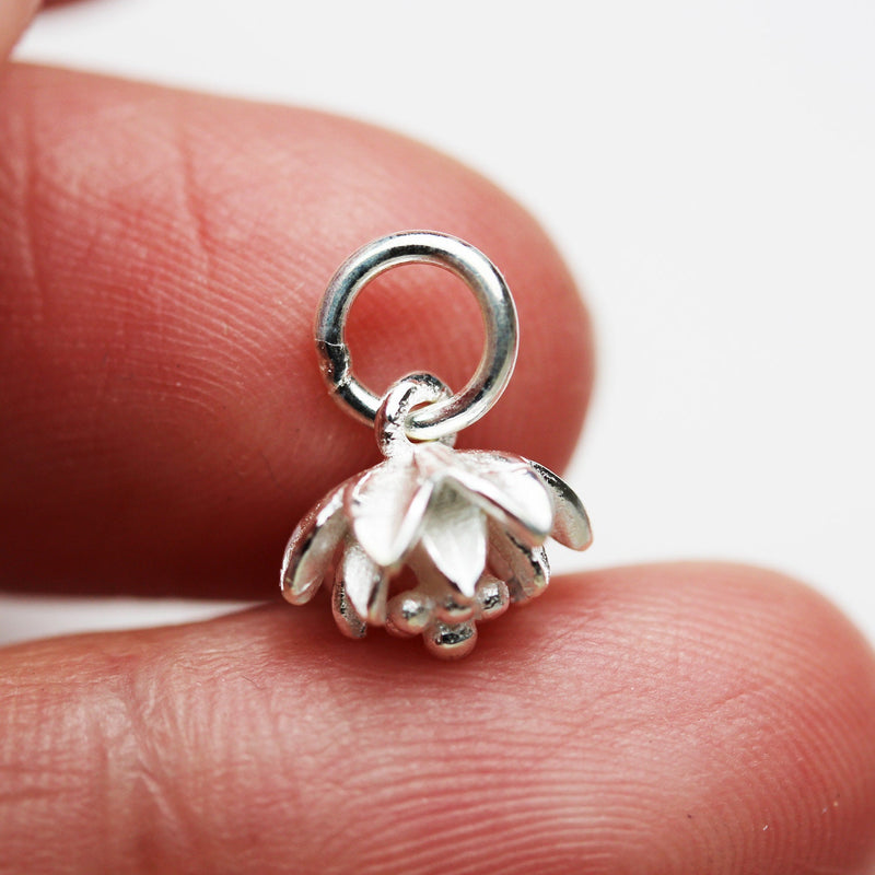 Charm 2pcs 925 Sterling Silver Jewellery findings Charm Beads , 10mm Flower Lotus Charm ,6mm jump ring