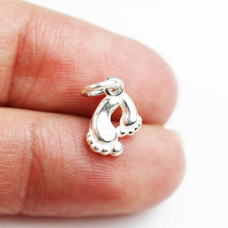 Charm 925 Sterling Silver Jewellery findings Charm Beads , 2pcs 11*8mm Footprint Charms, Baby Feet charm, Baby Shower gift