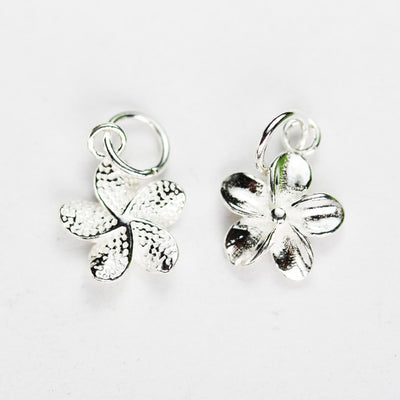 Silver Charm 2pcs 925 Sterling Silver Jewellery findings Charm Beads , 10mmFlower,3mm Height