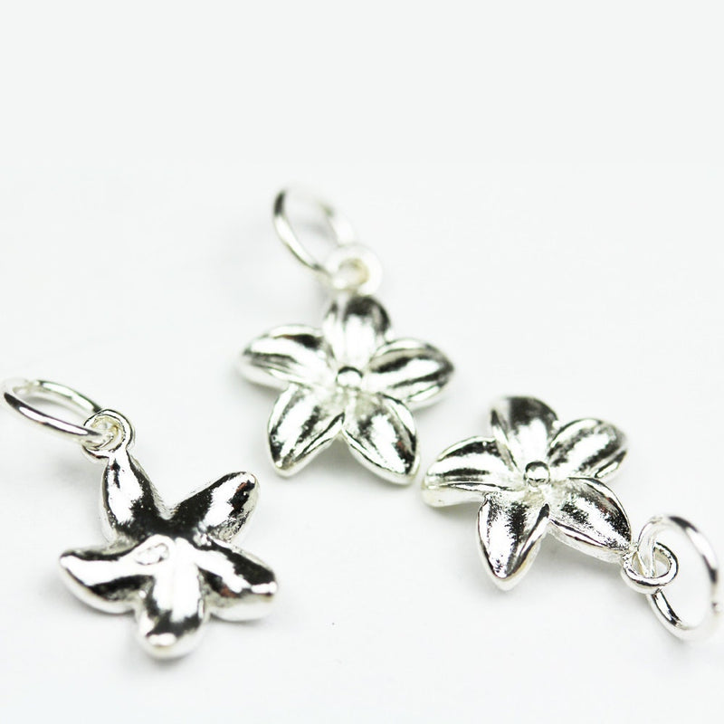 Silver Charm 2pcs 925 Sterling Silver Jewellery findings Charm Beads , 10mmFlower,3mm Height