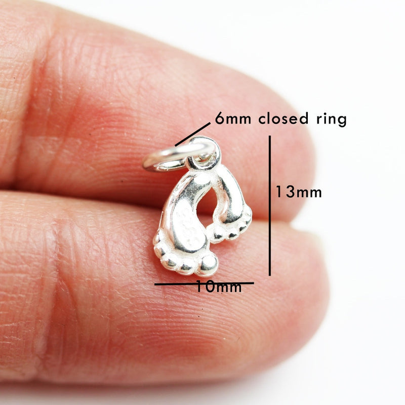 Charm 925 Sterling Silver Jewellery findings Charm Beads , 2pcs 11*8mm Footprint Charms, Baby Feet charm, Baby Shower gift