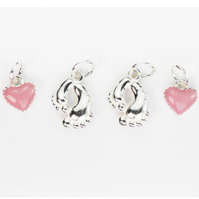 Silver Charm 2pcs 8*8mm Enamel Pink Heart 925 Sterling Silver Jewellery findings Charm Beads , Heart pendant/charm/beads