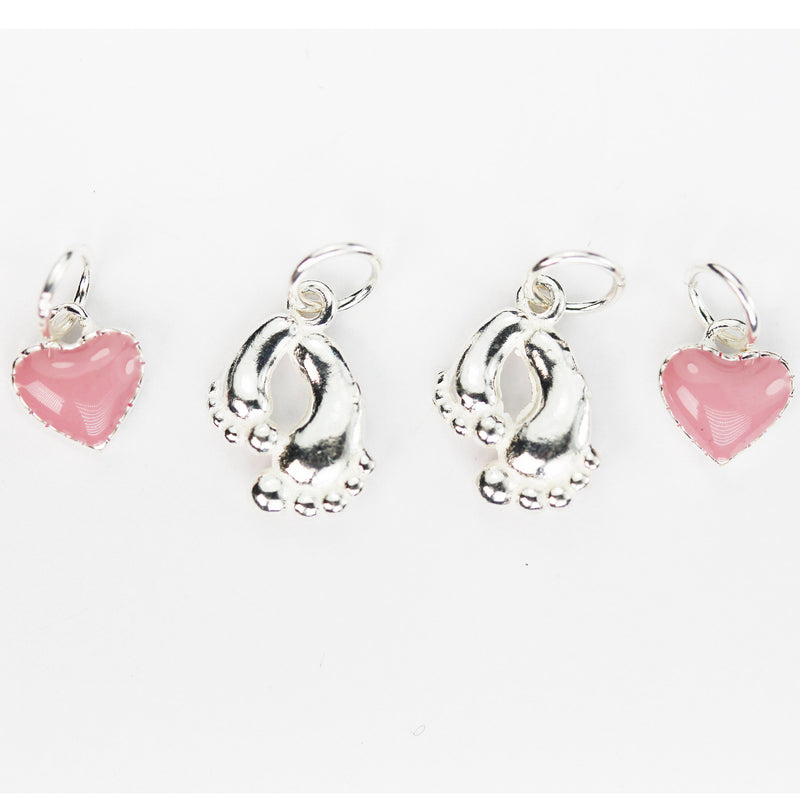 Silver Charm 2pcs 8*8mm Enamel Pink Heart 925 Sterling Silver Jewellery findings Charm Beads , Heart pendant/charm/beads