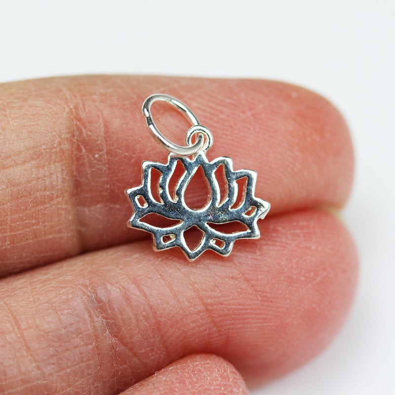 Charms 4pcs 925 Sterling Silver Jewellery findings Lotus Charm Beads , 12*11mm Lotus Flower,6mm Closed jump ring