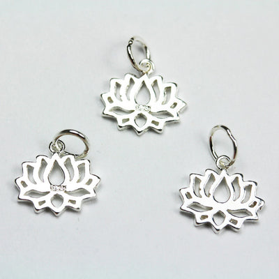 Charms 4pcs 925 Sterling Silver Jewellery findings Lotus Charm Beads , 12*11mm Lotus Flower,6mm Closed jump ring