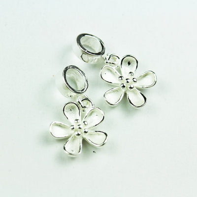 Jewelry charms 2pcs 925 Sterling Silver Jewellery findings Charm Beads , 12mmFlower with bail,3.5mm hole for chain