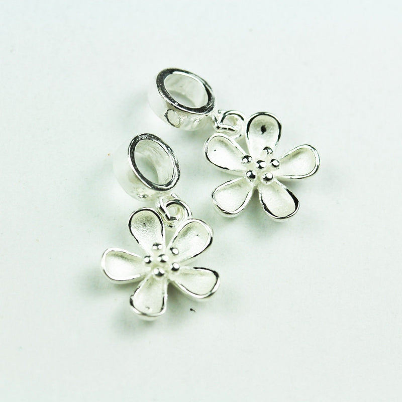 Jewelry charms 2pcs 925 Sterling Silver Jewellery findings Charm Beads , 12mmFlower with bail,3.5mm hole for chain