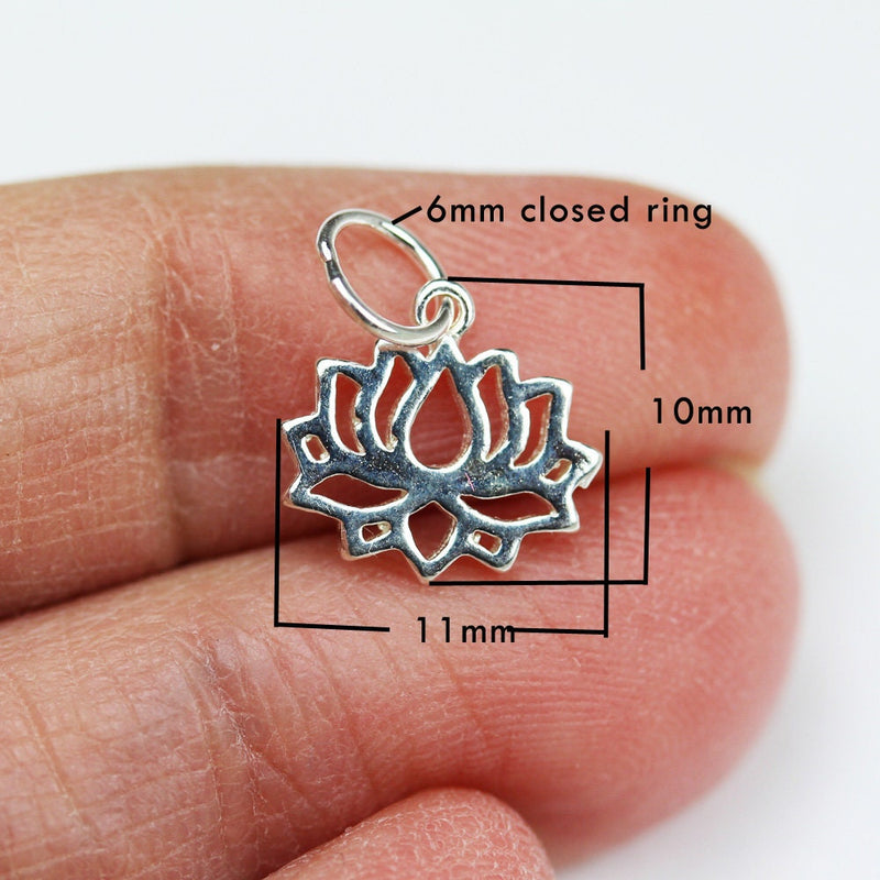 Charms 4pcs 925 Sterling Silver Jewellery findings Lotus Charm Beads , 12*11mm Lotus Flower,6mm Closed jump ring