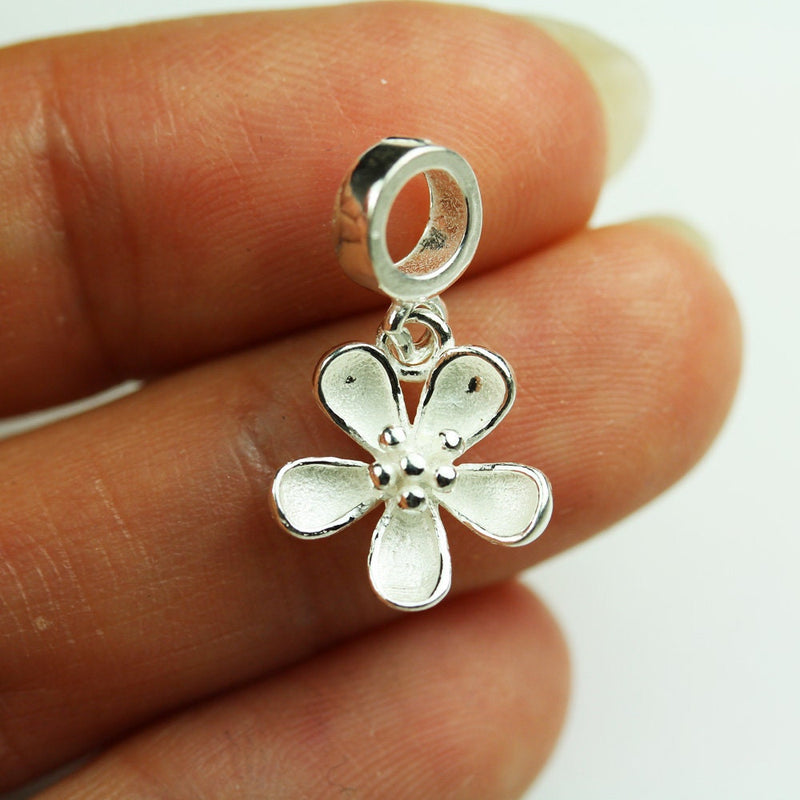 Jewelry charms 2pcs 925 Sterling Silver Jewellery findings Charm Beads , 12mmFlower with bail,3.5mm hole for chain