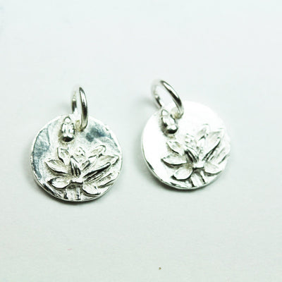 Charms 2pcs 925 Sterling Silver Jewellery findings Lotus Charm Beads , 12mm Button