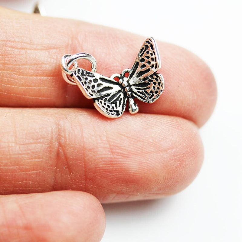 Charm 2pcs Antique 925 Sterling Silver Jewellery findings Butterfly Charm Beads , Butterfly Pendant, 14*10mm