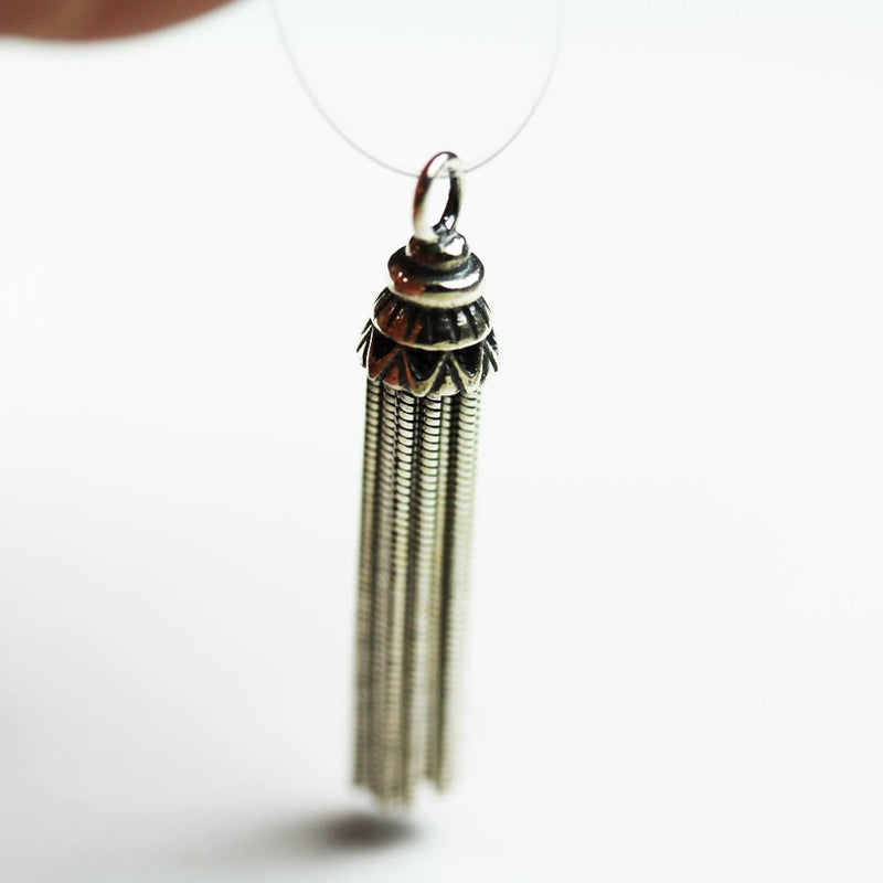 Charm 1pc 925 Antique Sterling silver Jewellery Charm /Pendant findings, Tassel and cap, Necklace pendant , 6*30mm,ring 5mm