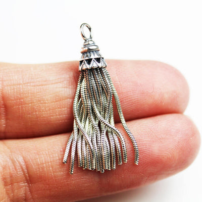 Charm 1pc 925 Antique Sterling silver Jewellery Charm /Pendant findings, Tassel and cap, Necklace pendant , 6*30mm,ring 5mm