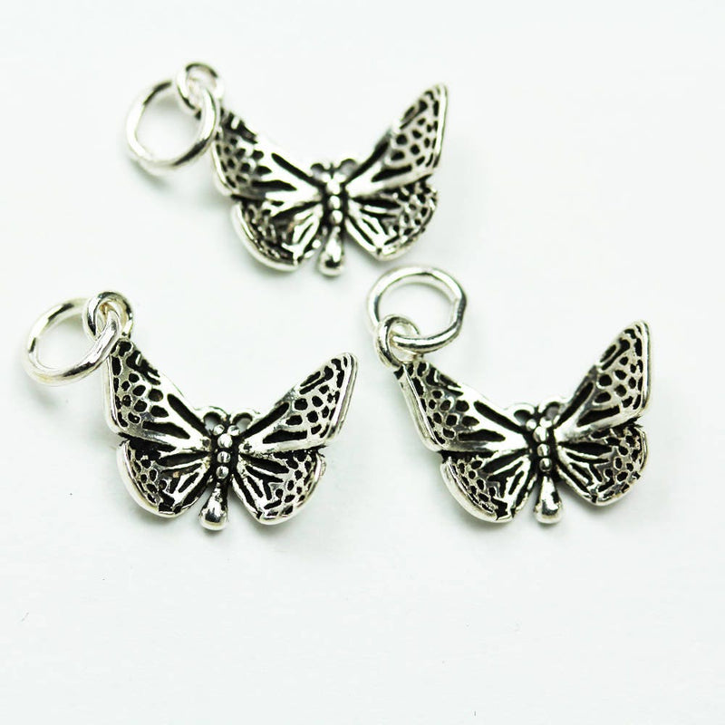 Charm 2pcs Antique 925 Sterling Silver Jewellery findings Butterfly Charm Beads , Butterfly Pendant, 14*10mm