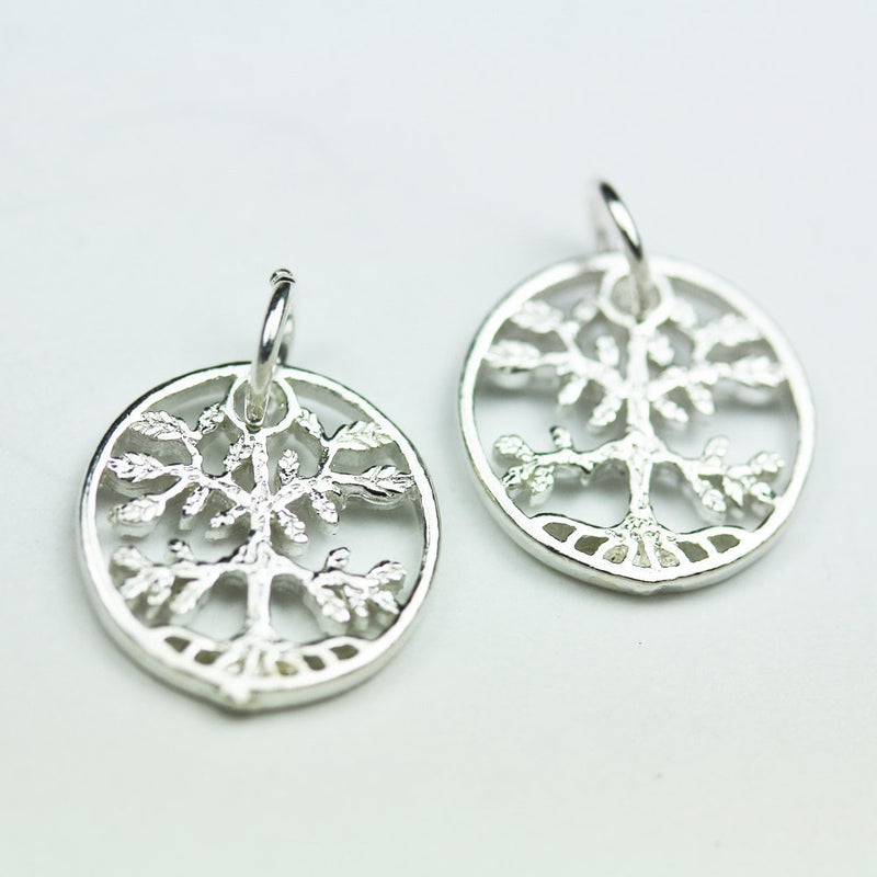 Silver Charm 2pcs 13.5mm Round Tree of life 925 Sterling Silver Jewellery findings Pendand/Charm Beads ,13.5mm