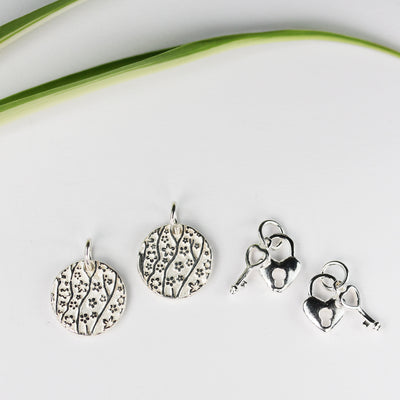 Jewelry charms 2pcs 925 Sterling Silver Jewellery findings ,Flower Tree Charm/Pendant , 14mm Button