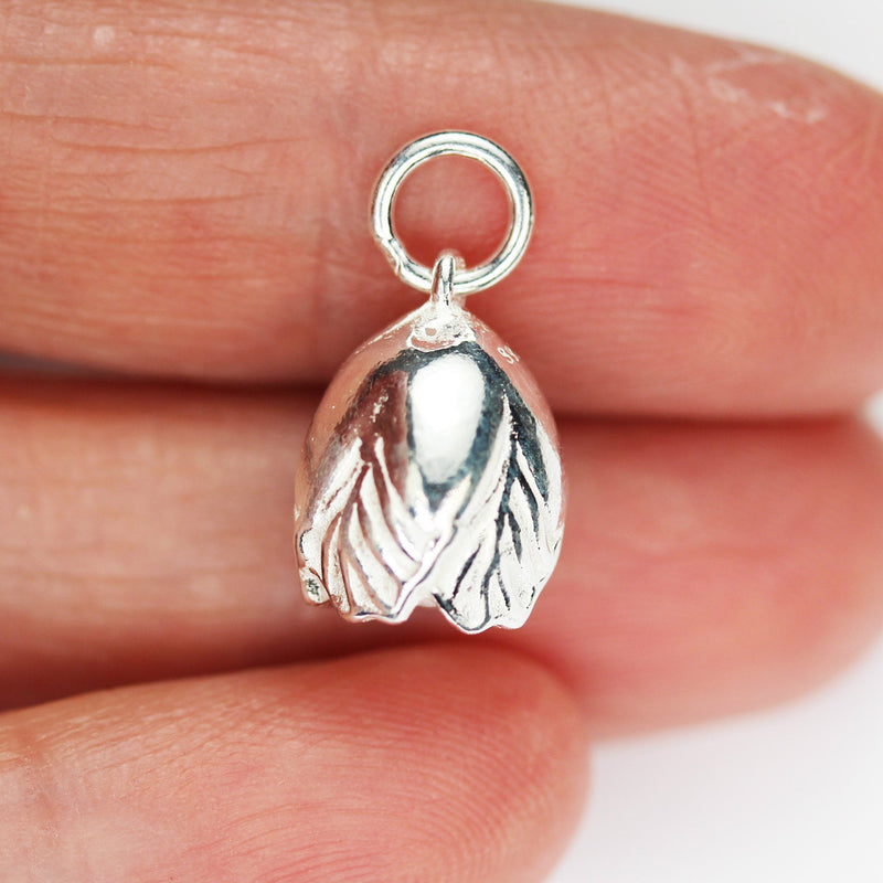 1pc 925 Sterling Silver Jewellery findings Tulip Charm Beads , 10mm Tulip Flower, 6mm closed ring